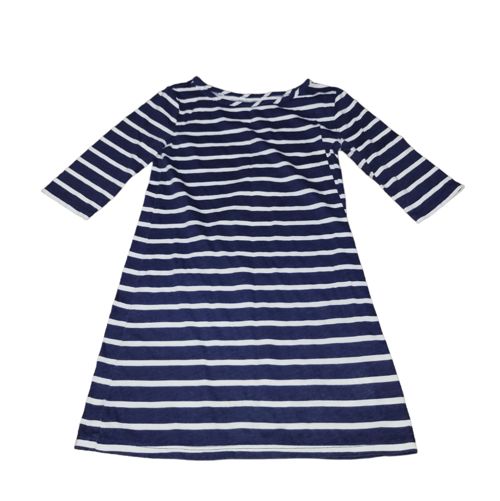 Long White and Navy Blue‎ Striped Shirt/Dress with Quarter Sleeves
